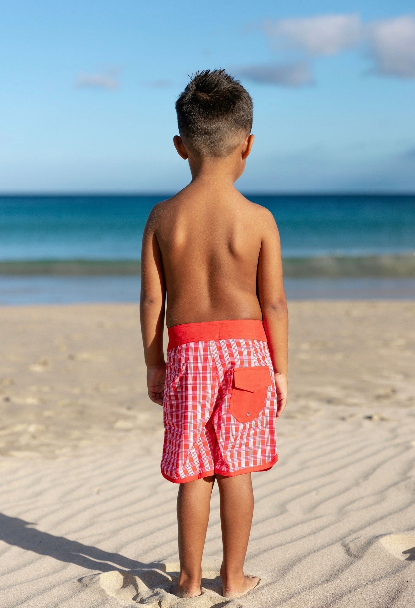 Keiki Red Palaka Surf Shorts