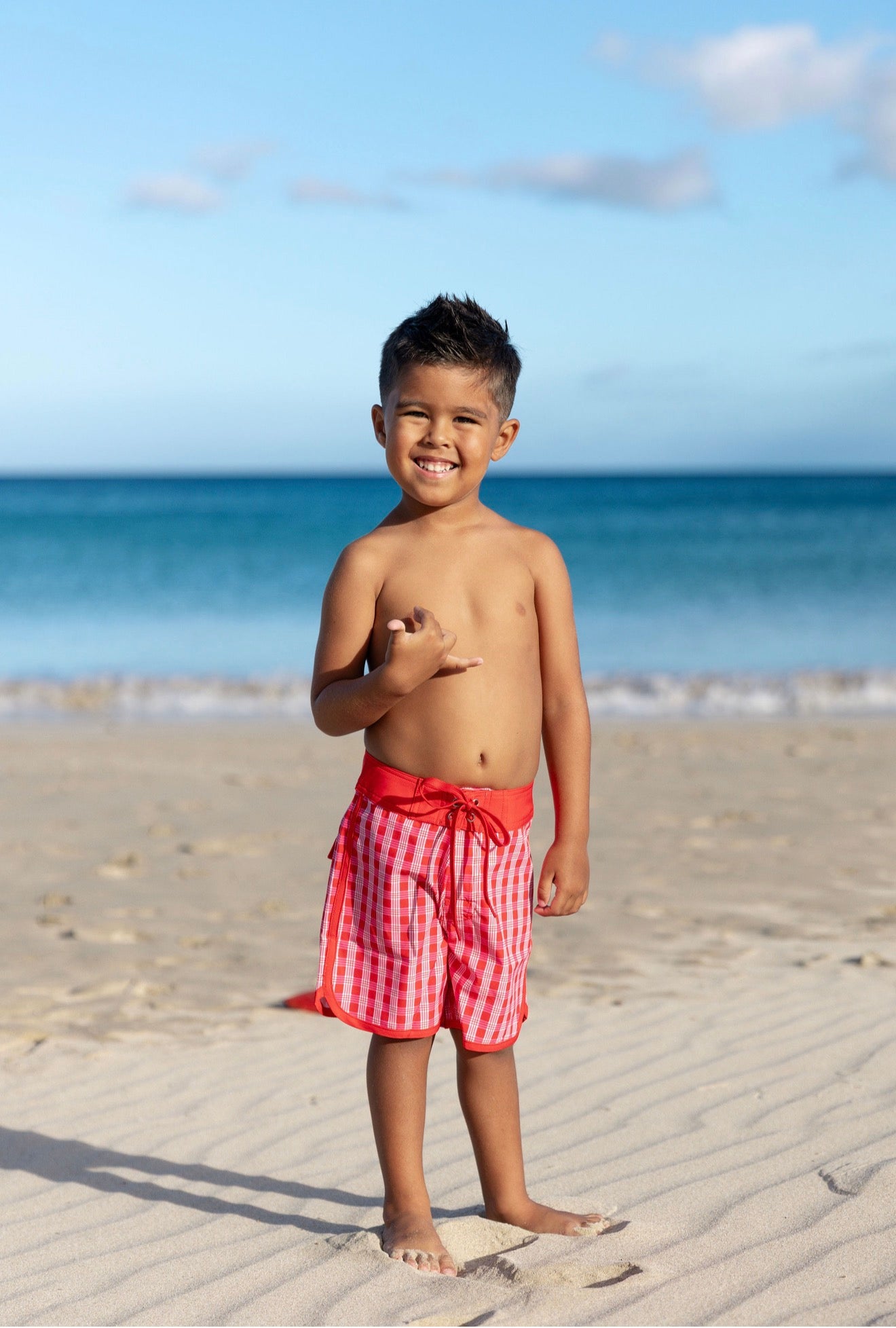 Keiki Red Palaka Surf Shorts