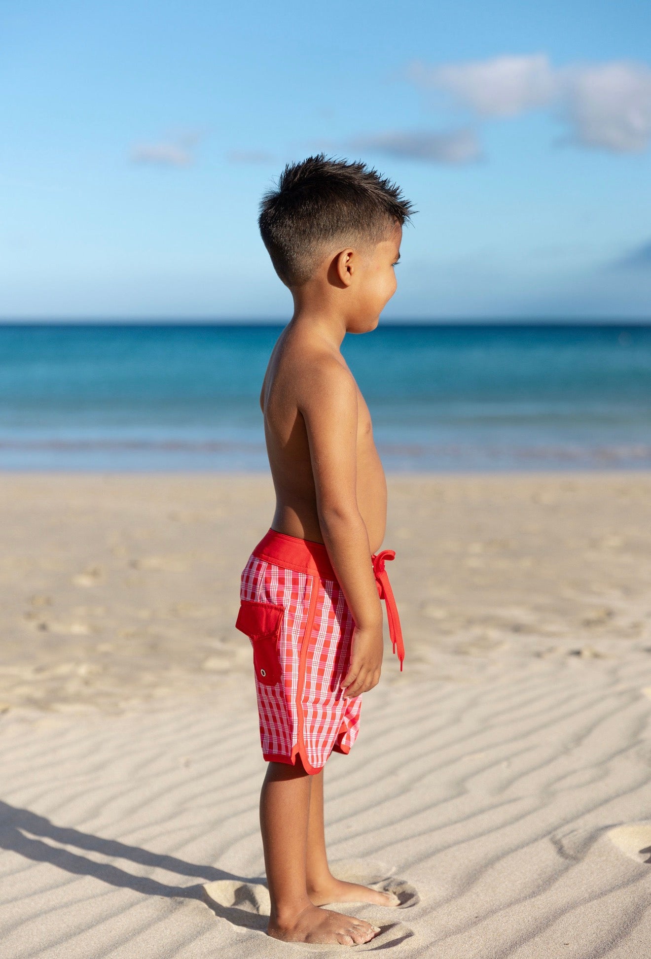 Keiki Red Palaka Surf Shorts